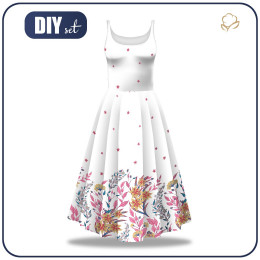 DRESS "ISABELLE" - FLOWERS (pat. 7) / white - sewing set