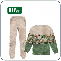 Children's tracksuit (MILAN) - CHEETAH / leaves / STRIPES - looped knit fabric 