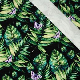 MINI LEAVES AND INSECTS PAT. 4 (TROPICAL NATURE) / black - looped knit fabric