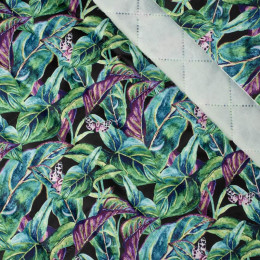 MINI LEAVES AND INSECTS PAT. 1 (TROPICAL NATURE) / black - Quilted nylon fabric 
