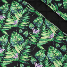MINI LEAVES AND INSECTS PAT. 4 (TROPICAL NATURE) / black - picnic blankets woven fabric