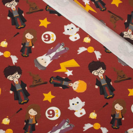MAGICAL FRIENDS pat. 3 (MAGIC SCHOOL) / bordová - single jersey with elastane 