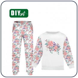 Children's tracksuit (MILAN) - WILD ROSE FLOWERS PAT. 1 (BLOOMING MEADOW)  - looped knit fabric 