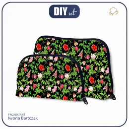 COSMETIC BAGS SET - MINI ROSES AND LEAVES (PARADISE GARDEN)