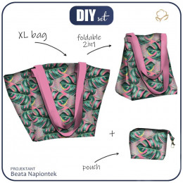 XL bag with in-bag pouch 2 in 1 - MONSTERA no. 5 / pink - sewing set