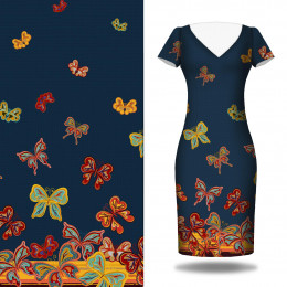BUTTERFLIES (pattern no. 1 orange) / dark blue - dress panel PTE200