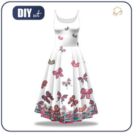 DRESS "ISABELLE" - BUTTERFLIES (pat. 1 pink) / white - sewing set