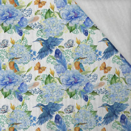 MINI KINGFISHERS AND LILACS (KINGFISHERS IN THE MEADOW) / white - Cotton muslin