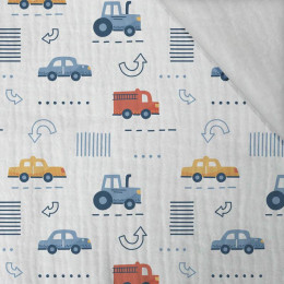 VEHICLES pat. 2 / white (ADVENTURE BEGINS) - Cotton muslin