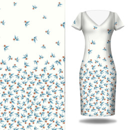BLUE LEAVES / white - dress panel Linen 100%