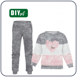 Children's tracksuit (MILAN) - ALL YOU NEED IS LOVE / STRIPES - looped knit fabric 