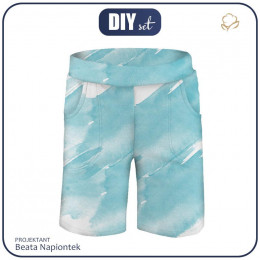 KID`S SHORTS (RIO) - BLUE WATERCOLOR - looped knit fabric 