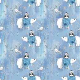 PENGUINS ON BEARS / light blue (ENCHANTED WINTER)