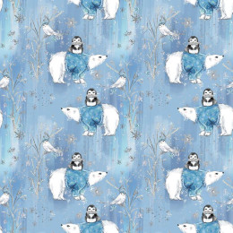 PENGUINS ON BEARS / light blue (ENCHANTED WINTER)