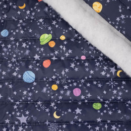 10% - PLANETS AND STARS ( GALAXY ) / dark blue - nylon fabric quilted in stripes