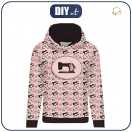 CLASSIC WOMEN’S HOODIE (POLA) - RETRO SEWING MACHINES pat. 1 / pink - looped knit fabric 