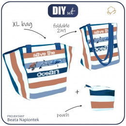 XL bag with in-bag pouch 2 in 1 - SAVE THE OCEAN - sewing set