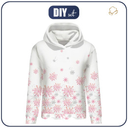 CLASSIC WOMEN’S HOODIE (POLA) - PINK SNOWFLAKES pat. 2 - looped knit fabric 