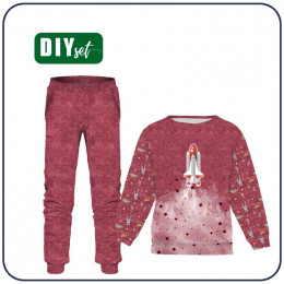 Children's tracksuit (MILAN) - SPACESHIP (SPACE EXPEDITION) / ACID WASH MAROON - looped knit fabric 
