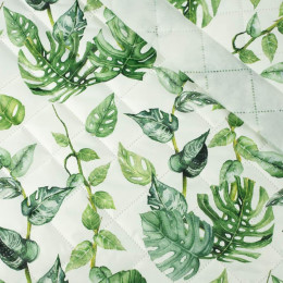 ROPICAL LEAVES MIX pat. 2 / white (JUNGLE) - Quilted nylon fabric 
