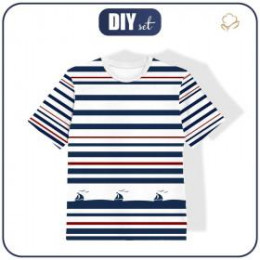 KID’S T-SHIRT -  SHIPS / stripes (marine) - single jersey (104/110)