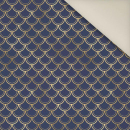 GOLDEN FISH SCALES pat. 2 (GOLDEN OCEAN) / dark blue- Upholstery velour 