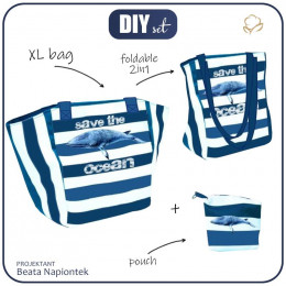 XL bag with in-bag pouch 2 in 1 - WHALE (Save the ocean) - sewing set