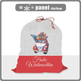 SANTA’S CART - FROHE WEIHNACHTEN - acid wash grey - Cotton woven fabric panel ( 45 x 75 cm ) 