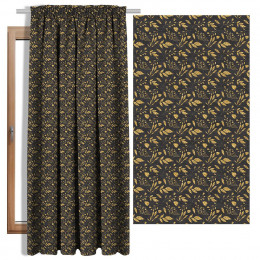 LEAVES pat. 11 (gold) / black  - Blackout curtain fabric