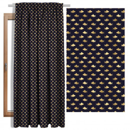 GOLDEN FISH (GOLDEN OCEAN) / black - Blackout curtain fabric