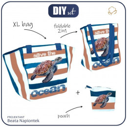 XL bag with in-bag pouch 2 in 1 - TURTLE (Save the ocean) - sewing set