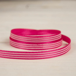 Striped satin ribbon, 6mm wide - fuchsia