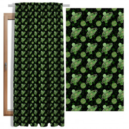 GREEN PLANETS / black (AREA 51) - Blackout curtain fabric
