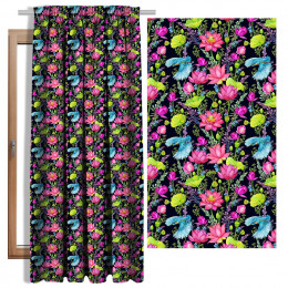 KINGFISHERS AND POPPIES (KINGFISHERS IN THE MEADOW) / black - Blackout curtain fabric
