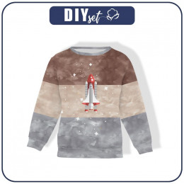 CHILDREN'S (NOE) SWEATSHIRT - SPACESHIP (SPACE EXPEDITION) / STRIPES - looped knit fabric 