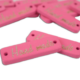 Wooden Tag "Hand made" - pale pink