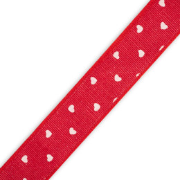 Decorative ribbon 25mm hearts with glitter - red