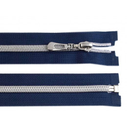 Nylon Coil Zipper with Silver Teeth 50 cm open-end - navy