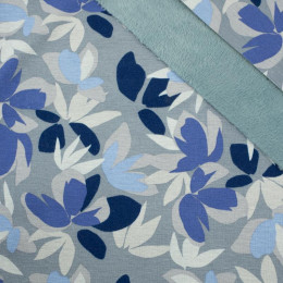 FLOWERS ABSTRACTION / grey - brushed knit fabric with teddy / alpine fleece
