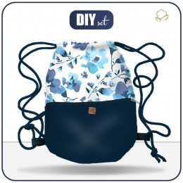 GYM BAG WITH POCKET - WATER-COLOR FLOWERS pat. 1 (classic blue) - sewing set