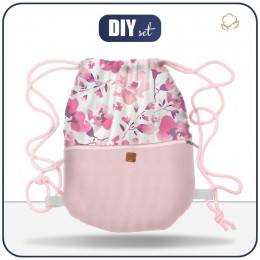 GYM BAG WITH POCKET - WATER-COLOR FLOWERS pat. 1 (pink) - sewing set