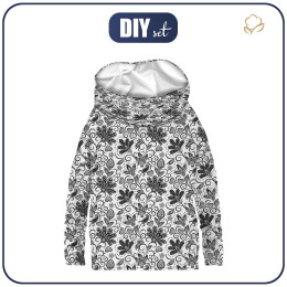 SNOOD SWEATSHIRT (FURIA) - FLOWERS (pattern no. 2 grey) / white - looped knit fabric 