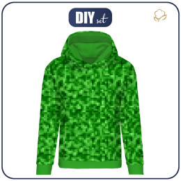 CLASSIC WOMEN’S HOODIE (POLA) - PIXELS pat. 2 / green - looped knit fabric 