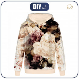 CLASSIC WOMEN’S HOODIE (POLA) - WATERCOLOR FLOWERS Pat. 4 - looped knit fabric 