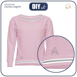 Women’s blouse with transfer rhinestones "KELLY" - rose quartz L-XL - sewing set