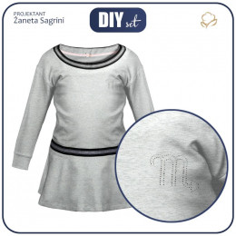 Peplum kid’s blouse with transfer rhinestones (ANGIE) - melange light grey 134-140 - sewing set