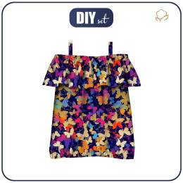 Bardot neckline blouse (SARA) - BUTTERFLIES / colorful - sewing set