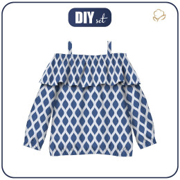 Bardot neckline blouse (VIKI) - WHITE CHAINS (CLASSIC BLUE) - sewing set