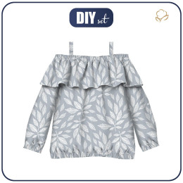Bardot neckline blouse (VIKI) - WHITE LEAVES - sewing set