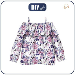 Bardot neckline blouse (VIKI) - WILD ROSE FLOWERS PAT. 1 (BLOOMING MEADOW) (Very Peri) - sewing set